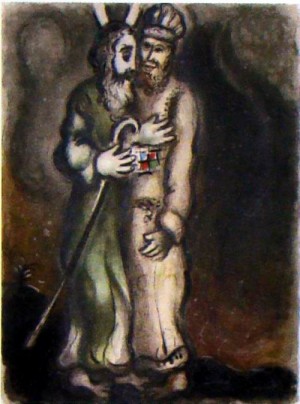 Oil abstract Painting - Two plates,from The Story of the Exodus 1966 by Chagall Marc