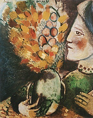 Oil woman Painting - Woman with a Bouquet, 1910 by Chagall Marc