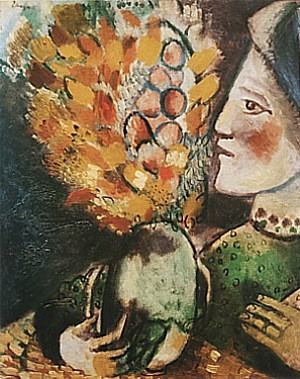 Oil chagall marc Painting - Woman with a Bouquet, 1910 by Chagall Marc