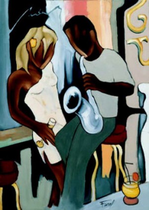 Oil abstract Painting - Coktail pour white sax by Farel Pierre