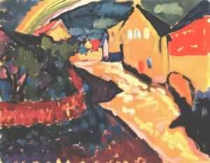 Oil abstract Painting - Murnau with Rainbow 1909 by Kandinsky