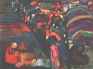 Oil abstract Painting - Painting with Houses 1090 by Kandinsky