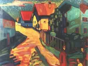 Oil abstract Painting - Street in Murnau with Women 1908 by Kandinsky