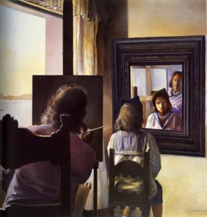 Oil painting Painting - Dali from the Back Painting Gala from the Back Eternalized by Six Virtual Corneas Provisionally Reflected in Six Real Mirrors 1972-73 by Dali Salvador