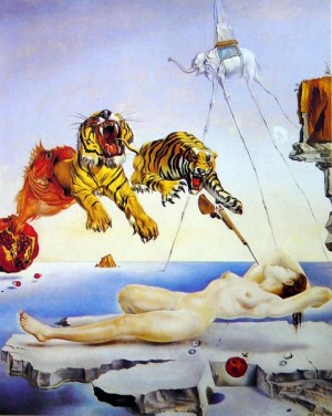 Oil Painting - Dream Caused by the Flight of a Bee around a Pomegranate,a Second before Waking Up,1944 by Dali Salvador
