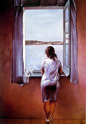 Oil the Painting - Girl at the Window,1925 by Dali Salvador