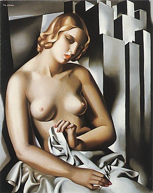 Oil nude Painting - Nude with Buildings, 1930 by Lempicka, Tamara de