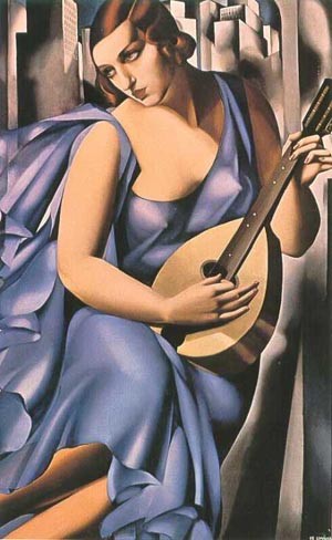 Oil woman Painting - Woman In Blue With Mandolin 1929 by Lempicka, Tamara de