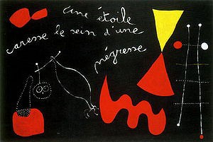 Oil woman Painting - A Star Caresses the Breasts of a Negro Woman, 1938 by Miro Joan
