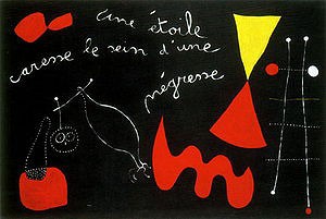 Oil abstract Painting - A Star Caresses the Breasts of a Negro Woman, 1938 by Miro Joan