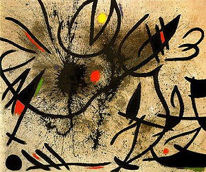 Oil abstract Painting - Birds at Daybreak, 1970 by Miro Joan
