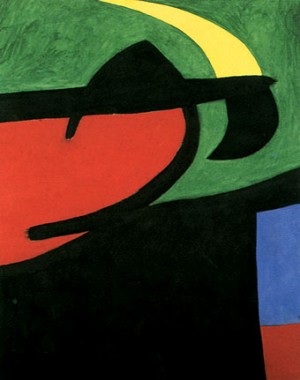 Oil abstract Painting - Catalan Peasant in the Moonlight 1968 by Miro Joan