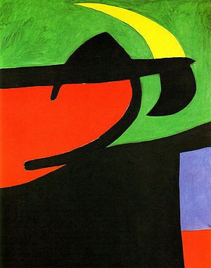 Oil abstract Painting - Catalan Peasant in the Moonlight, 26-3-1968 by Miro Joan