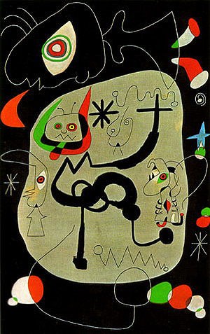 Oil abstract Painting - Dancer Hearing an Organ Playing in a Gothic Cathedral, 1945 by Miro Joan