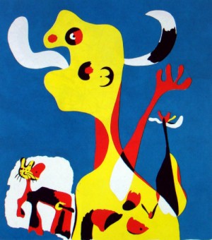 Oil abstract Painting - Femme et Chien devant la Lune 1935 by Miro Joan