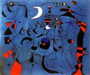 Oil abstract Painting - Figure at Night Guided by the Phosphorescent Tracks of Snails, 1940 by Miro Joan