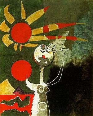 Oil abstract Painting - Figure in Front of the Sea, 1938 by Miro Joan