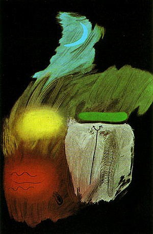 Oil abstract Painting - Gouache on Black Paper, 1937 by Miro Joan