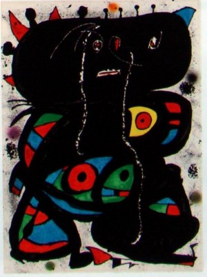 Oil abstract Painting - Hommage aux prix Nobel 1976 by Miro Joan