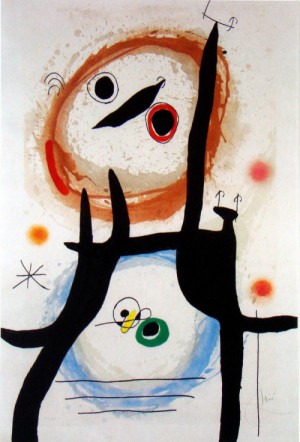 Oil abstract Painting - L'Oiseau mangeant du  Feu 1969 by Miro Joan
