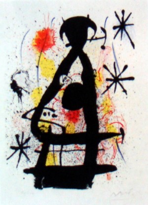 Oil abstract Painting - La Lune pres de paraitre,from Hai-Ku 1967 by Miro Joan