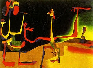 Oil woman Painting - Man and  Woman in Front of a Pile of Excrement, 1936 by Miro Joan