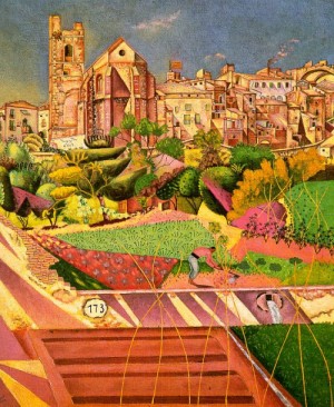 Oil abstract Painting - Montroig, Village & Church, 1919 by Miro Joan