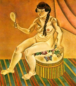 Oil abstract Painting - Nude with Mirror, 1919 by Miro Joan