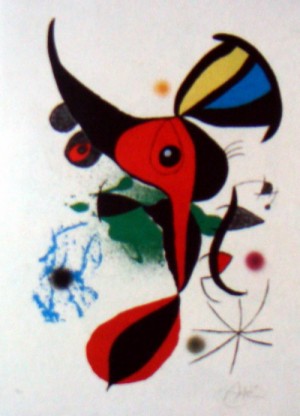 Oil abstract Painting - One plate 1975 by Miro Joan