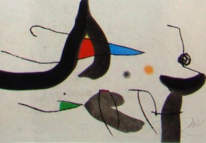 Oil abstract Painting - One plate,from le Marteau sans Maitre by Miro Joan