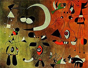 Oil abstract Painting - Painting (Figures in the Night), 1949 by Miro Joan