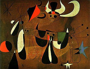 Oil abstract Painting - Painting (Figures in the Night), 1950 by Miro Joan