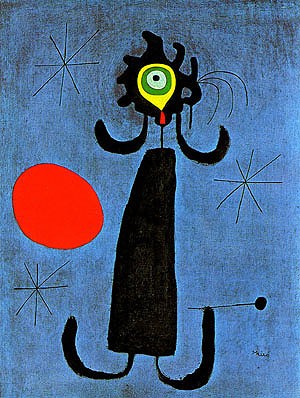 Oil abstract Painting - Painting (Woman in Front of the Sun), 1950 by Miro Joan