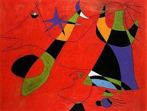 Oil abstract Painting - Personage on a Red Ground, 1938 by Miro Joan