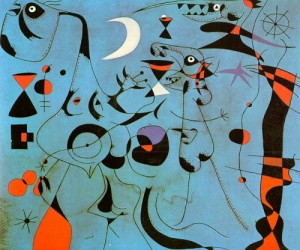 Oil abstract Painting - Personages in the Night Guided by the Phosphorescent Tracks of Snails, 1940 by Miro Joan