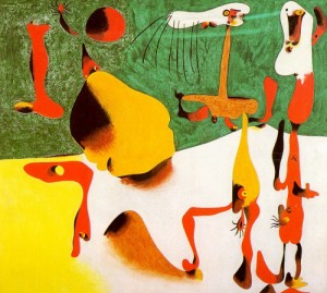Oil abstract Painting - Personages in the Presence of a Metamorphosis, 1936 by Miro Joan