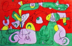 Oil abstract Painting - Plate VI,from Ubu  Roi 1966 by Miro Joan