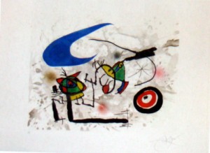 Oil abstract Painting - Pygmees sous la Lune 1972 by Miro Joan