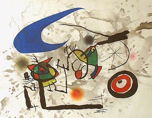 Oil abstract Painting - Pygmies Beneath The Moon by Miro Joan