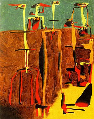 Oil abstract Painting - Seated Figures, March, 1936 by Miro Joan