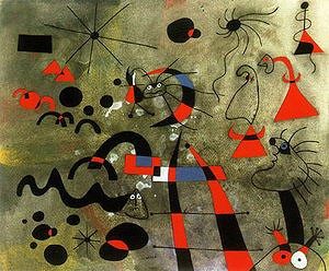 Oil abstract Painting - The Escape Ladder, 31-1-1940 by Miro Joan