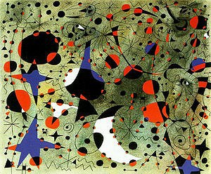Oil abstract Painting - The Nightingale's Song at Midnight and Morning Rain, 4-9-1940 by Miro Joan