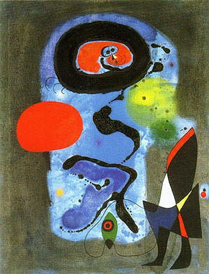 Oil abstract Painting - The Red Sun, 1948 by Miro Joan