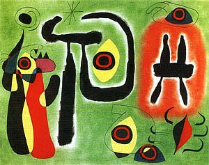 Oil red Painting - The Red Sun Gnaws at the Spider, 1948 by Miro Joan