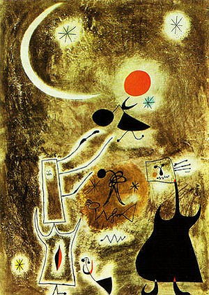 Oil woman Painting - Woman and Bird in Front of the Sun, 1942 by Miro Joan