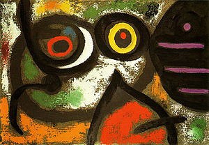 Oil woman Painting - Woman and Birds, 3-1-1966 by Miro Joan