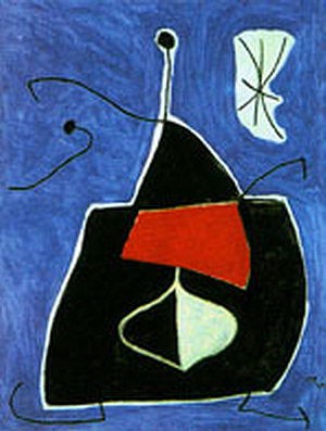 Oil abstract Painting - Woman, Bird, Star, 1978 by Miro Joan