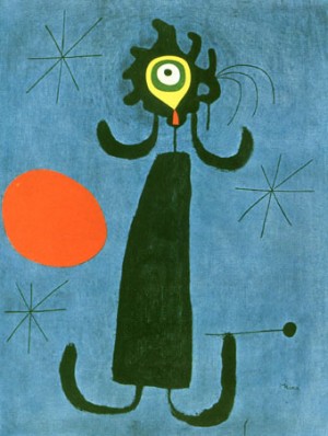 Oil abstract Painting - Woman in Front of the Sun 1950 by Miro Joan