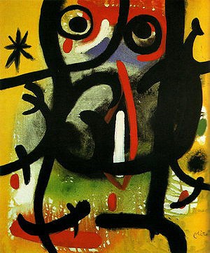 Oil abstract Painting - Woman in the Night, 26-11-1970 by Miro Joan
