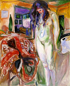 Oil Painting - Model by the Wicker Chair  1919-21 by Edvard Munch